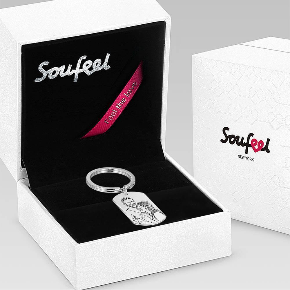 Photo Engraved Tag Key Chain Stainless Steel for Couple - soufeelus