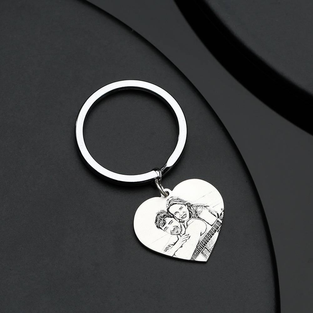 Heart Photo Engraved Tag Key Chain Stainless Steel for Couple - soufeelus