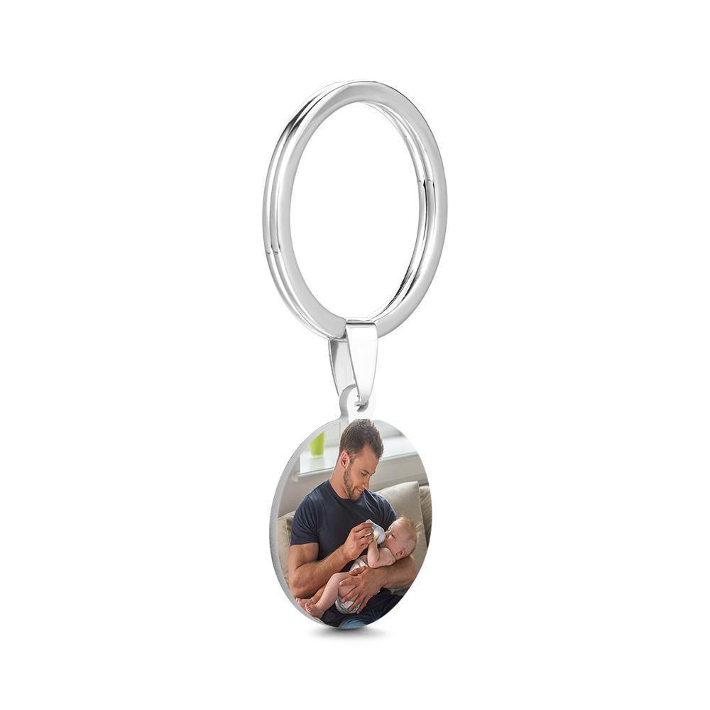 Round Tag Photo Keychain Keepsake Gifts for Daddy Stainless Steel - soufeelus