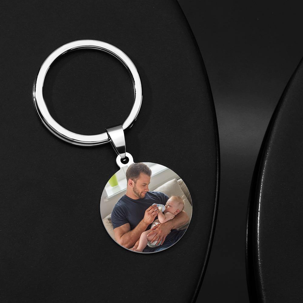 Round Tag Photo Keychain Keepsake Gifts for Daddy Stainless Steel - soufeelus