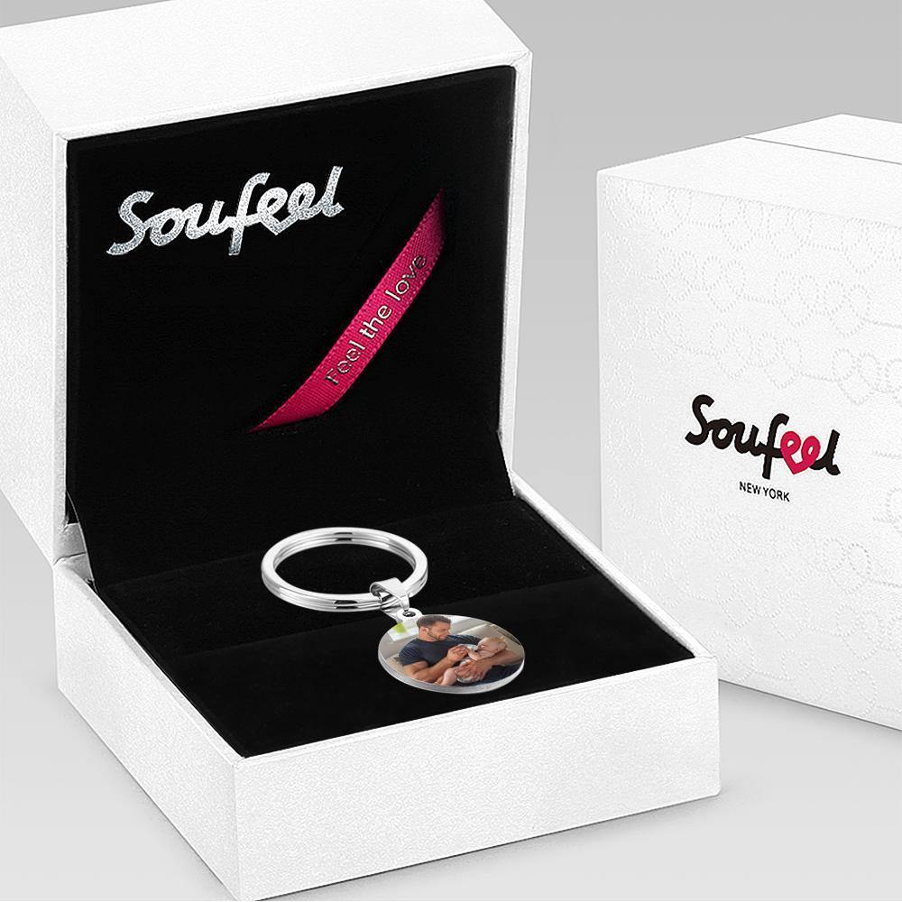 Round Tag Photo Keychain Keepsake Gifts for Daddy Stainless Steel - soufeelus