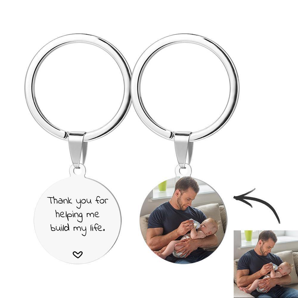 Round Tag Photo Keychain Keepsake Gifts for Daddy Stainless Steel - soufeelus