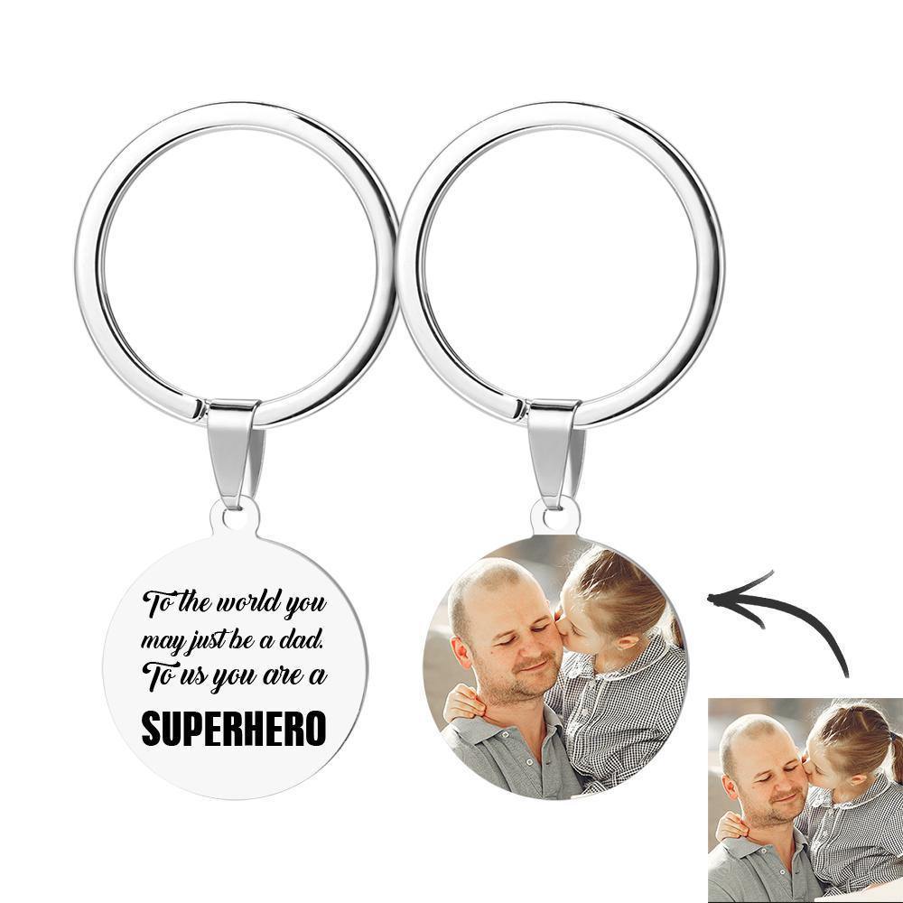 Round Tag Photo Keychain You are a SUPERHERO Gifts for Father - soufeelus