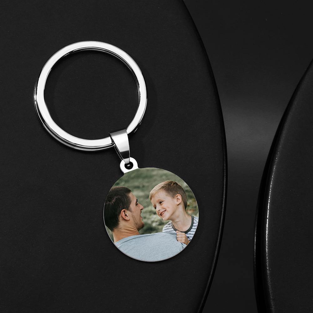 Custom Round Tag Photo Keychain Memorial Gifts for Father - soufeelus