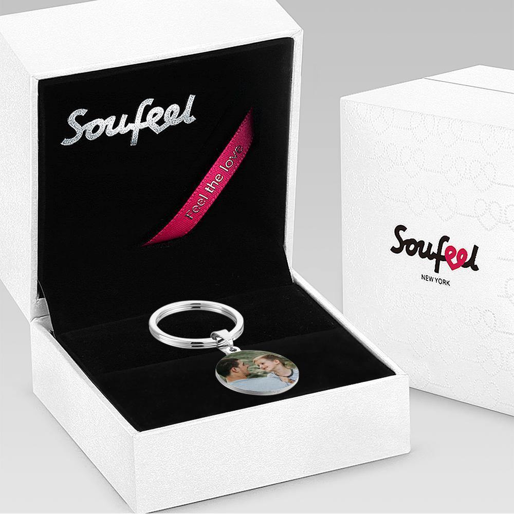 Custom Round Tag Photo Keychain Memorial Gifts for Father - soufeelus