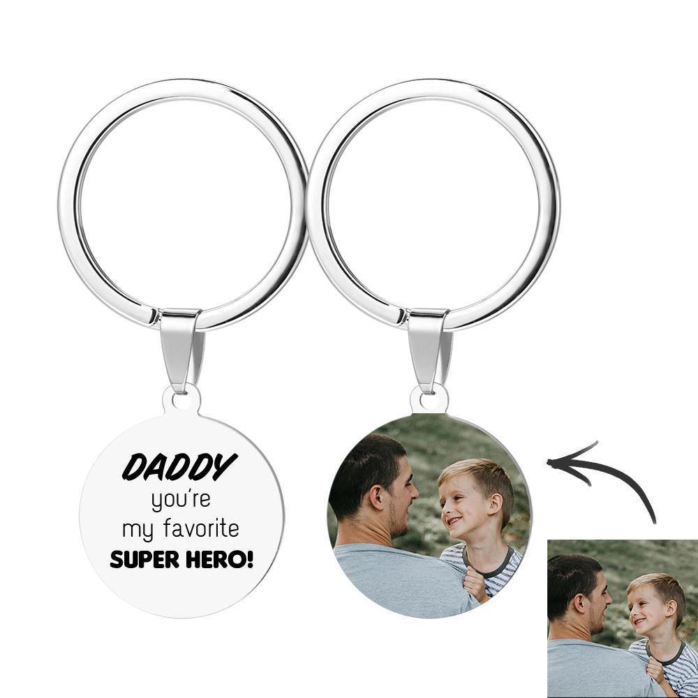 Custom Round Tag Photo Keychain Memorial Gifts for Father - soufeelus