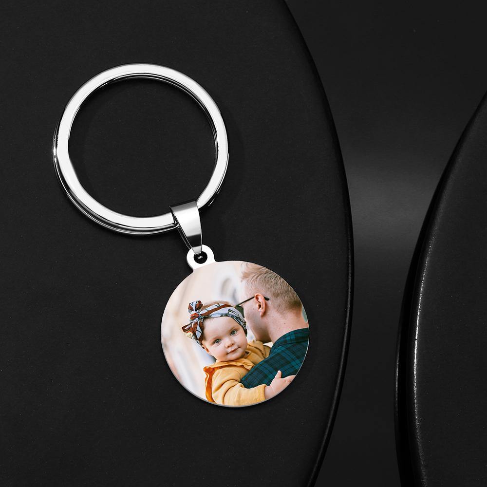 Round Tag Photo Keychain Superhero Gifts for Daddy Stainless Steel - soufeelus