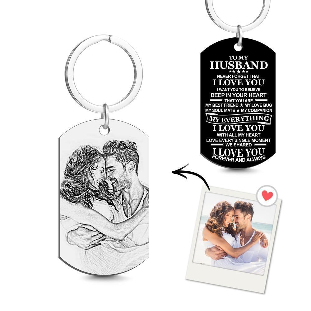 Photo Engraved Keychain To My Husband Keychain Gift for Husband Love Keychain Gift