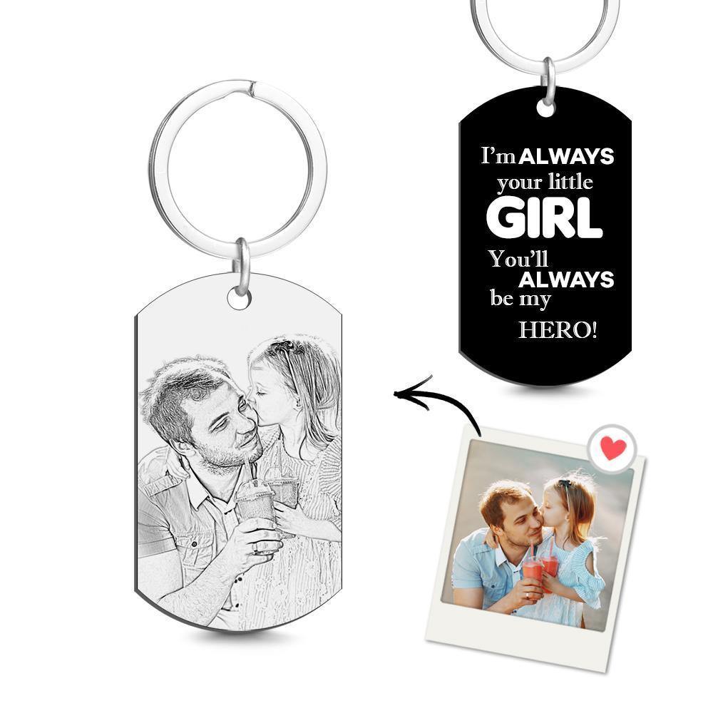 Photo Tag Keychain Dad always be my hero Gifts for Dad - soufeelus