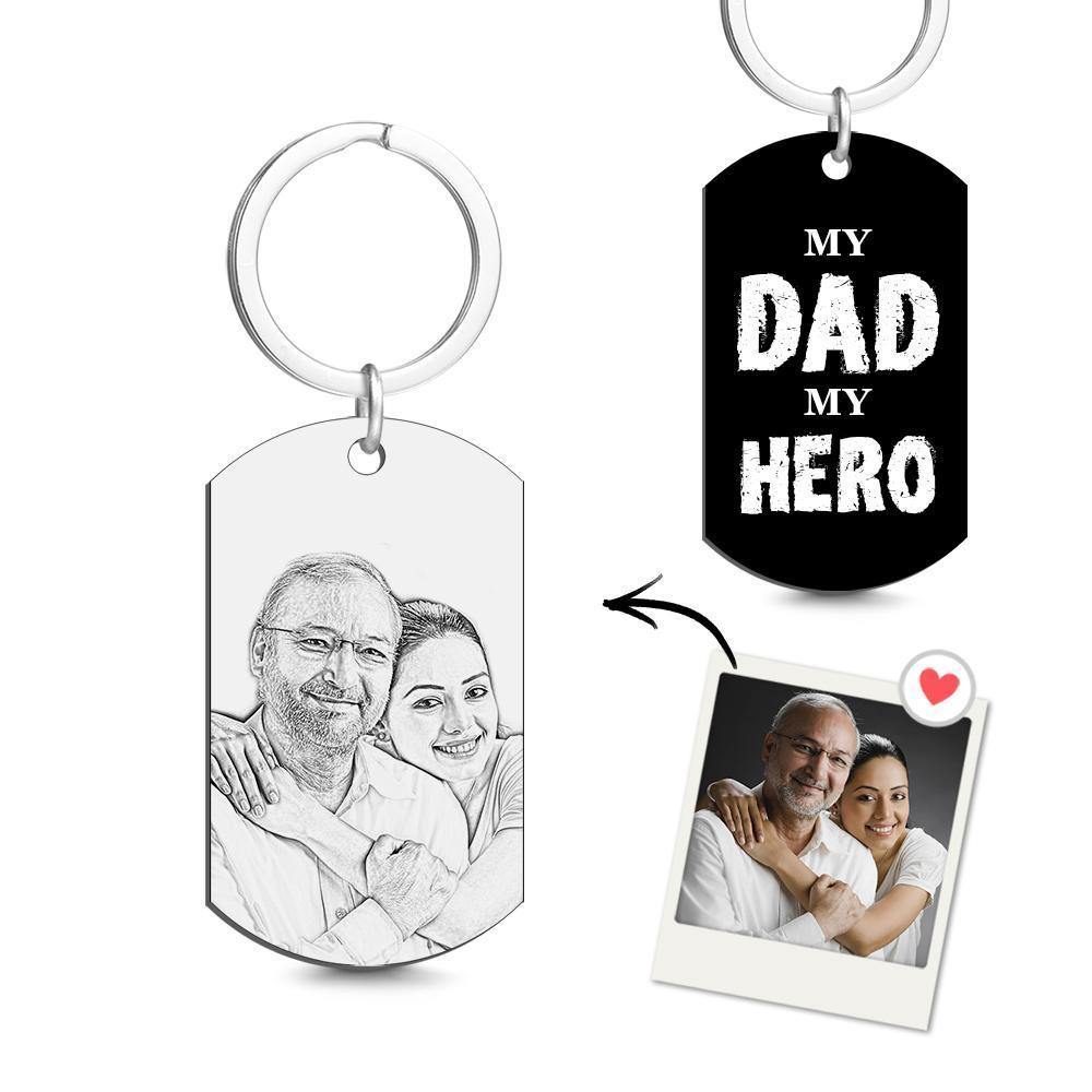 Photo Tag Keychain MY DAD MY HERO Gifts for Dad - soufeelus