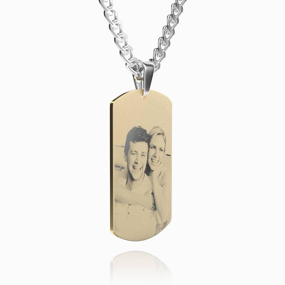 Photo Engraved Tag Necklace With Engraving 18k Gold Plated Stainless Steel