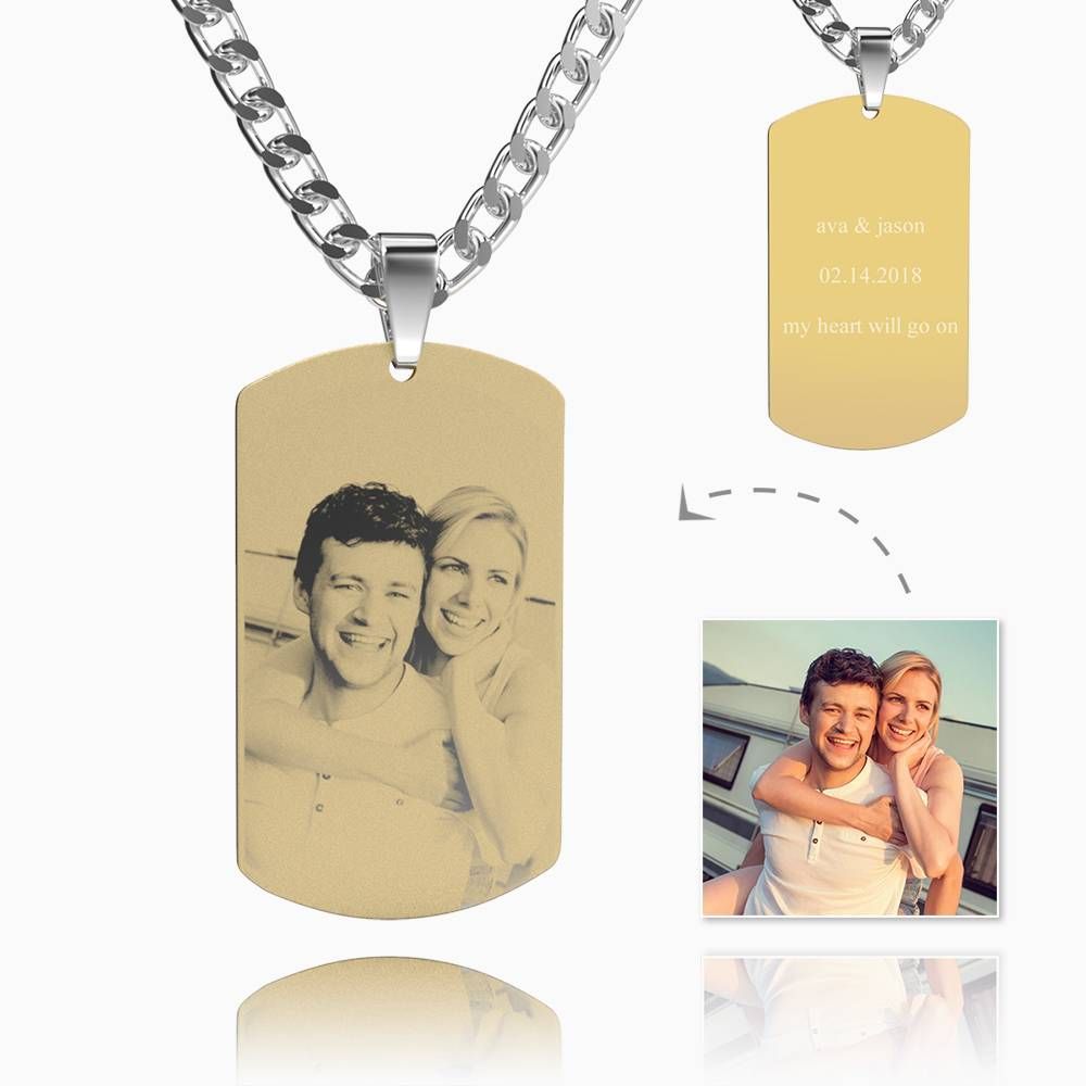 Photo Engraved Tag Necklace With Engraving 18k Gold Plated Stainless Steel