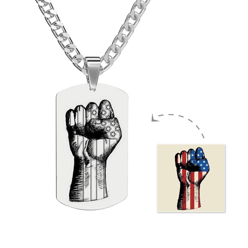 Veterans Day Gift Men S Photo Engraved Tag Necklace With Engraving Stainless Steel