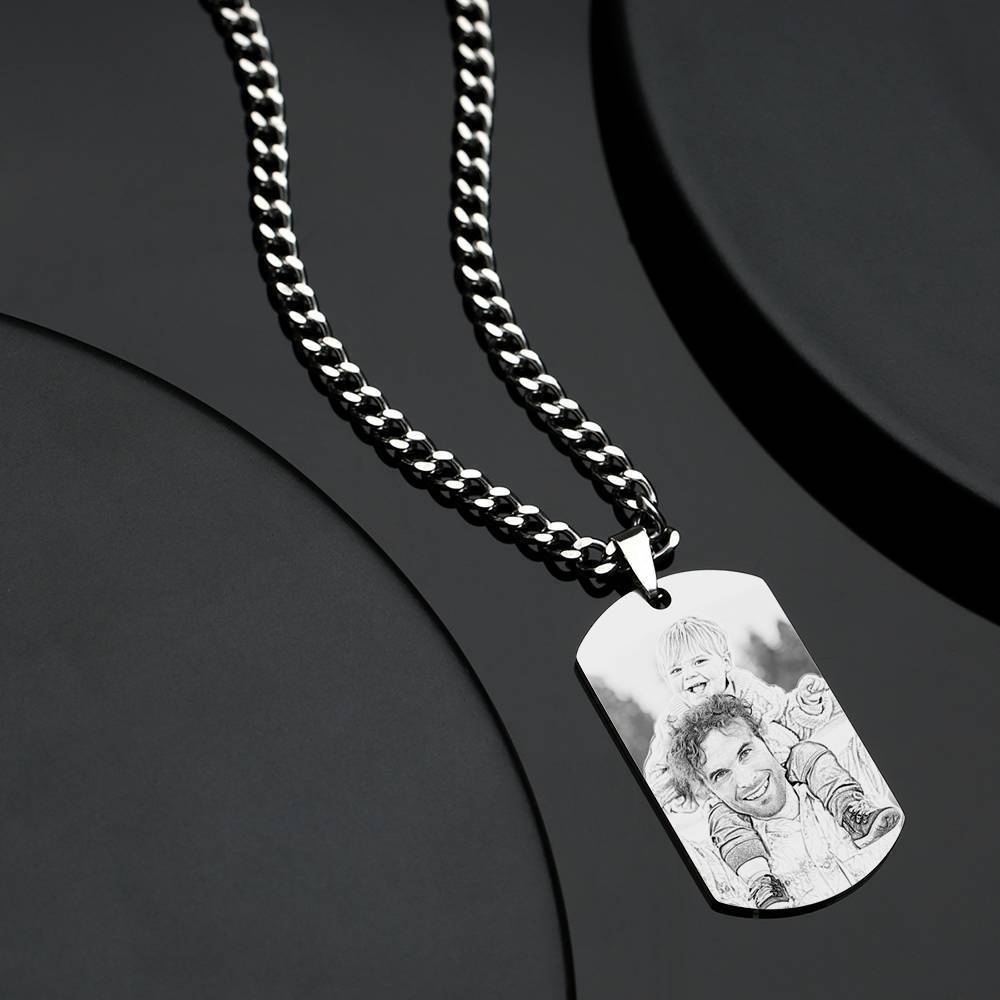 Men's Necklace Engraved Necklace Pesonalized Photo Necklace Gifts for Him