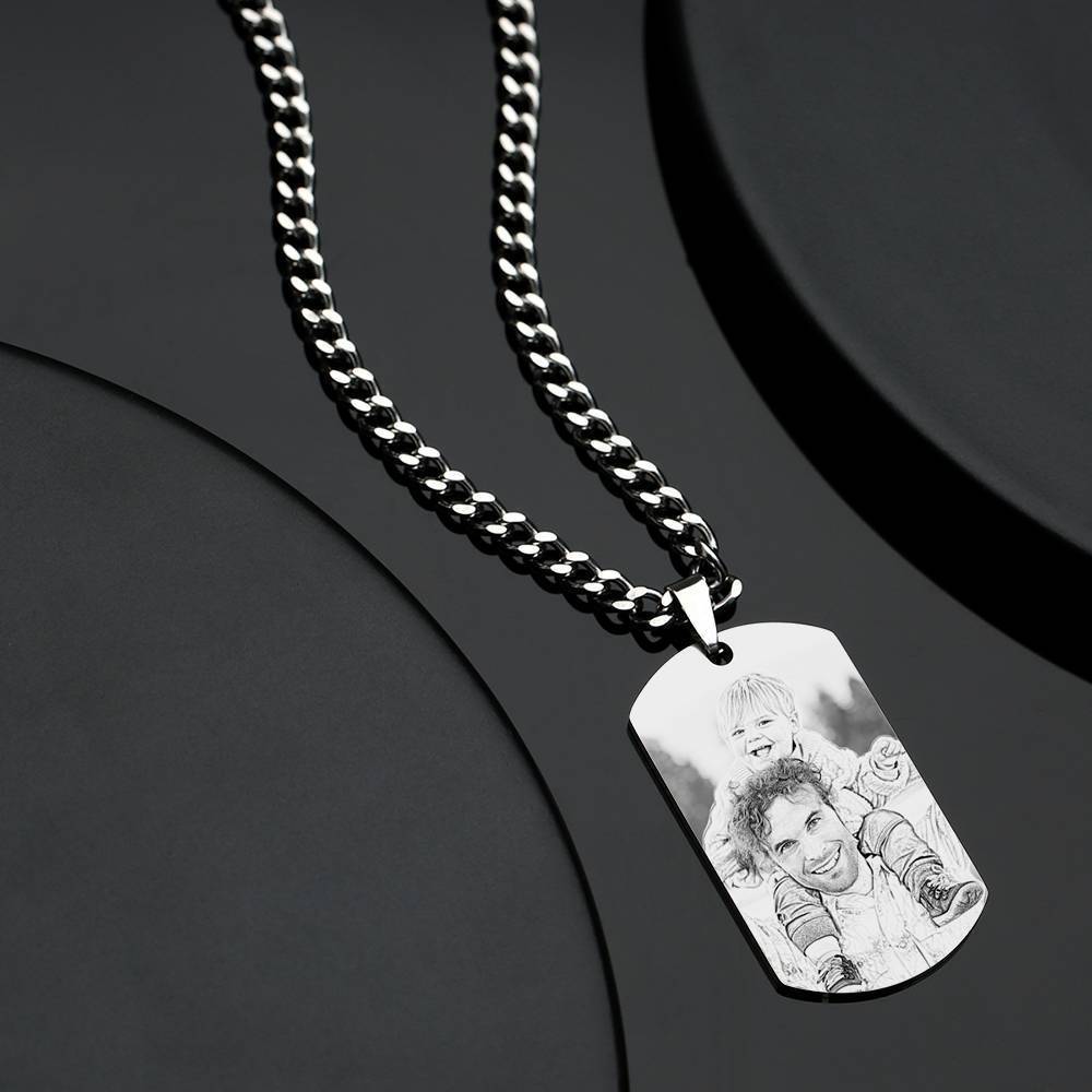 Father S Day Gift Mens Necklace Engraved Necklace Pesonalized Photo Necklace