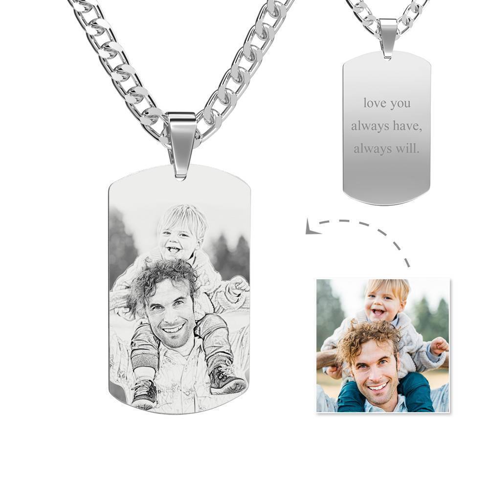 Father S Day Gift Mens Necklace Engraved Necklace Pesonalized Photo Necklace
