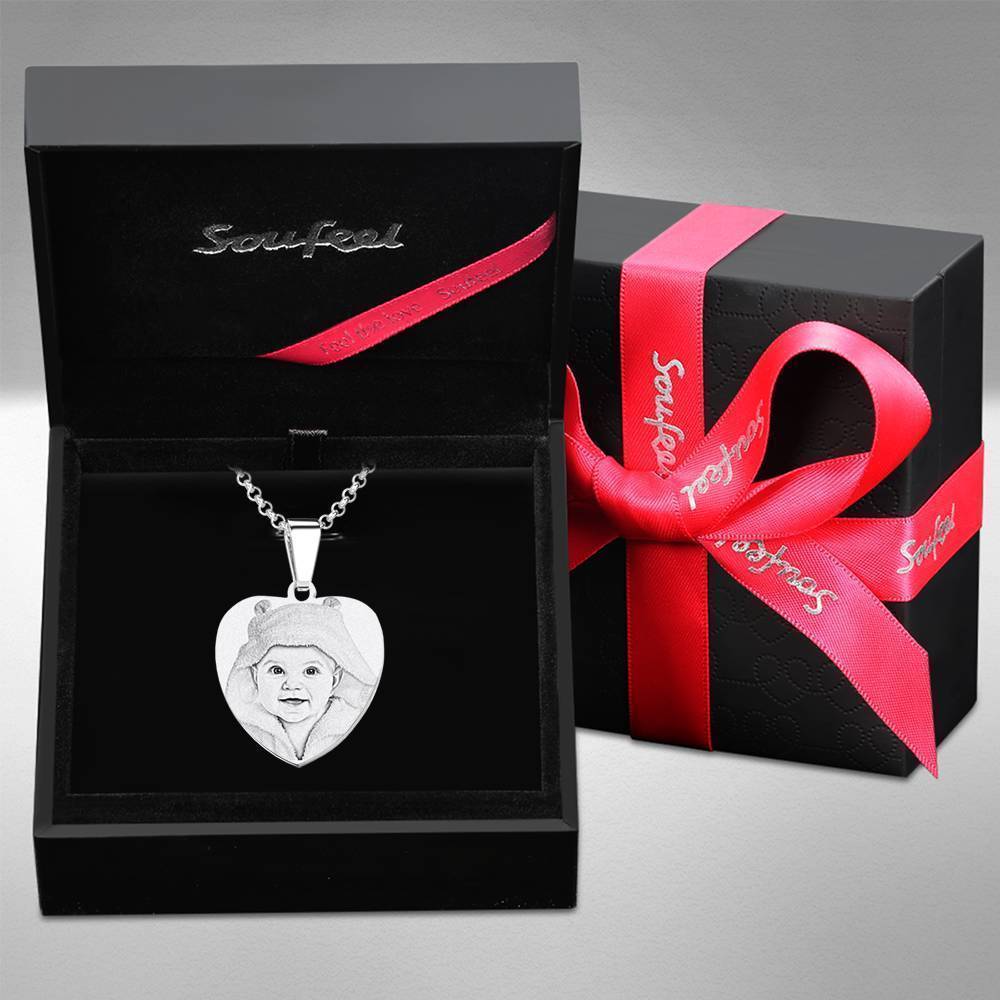 Special Offer Women S Heart Photo Engraved Tag Necklace With Engraving Stainless Steel Black And White