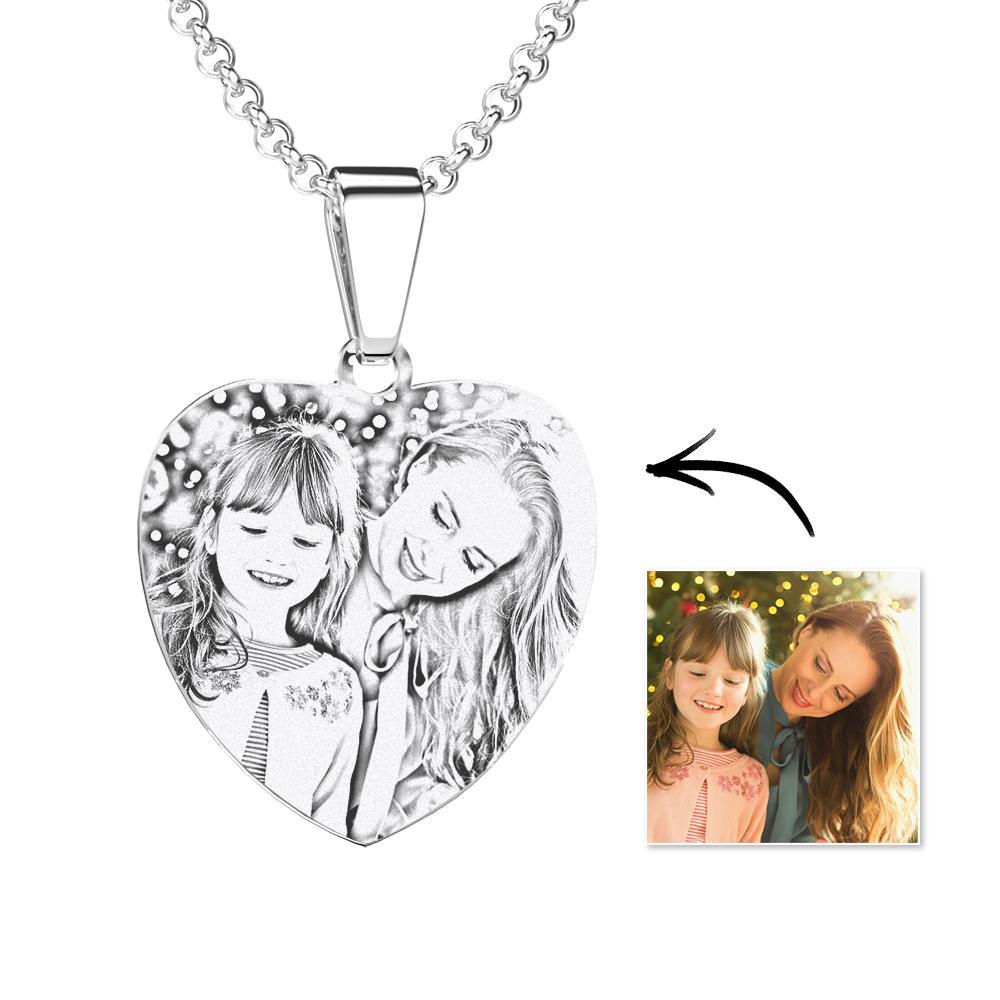 Heart Photo Engraved Tag Necklace With Engraving Stainless Steel Christmas Gifts