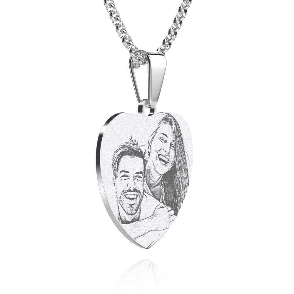 Women's Heart Photo Engraved Tag Necklace With Engraving Stainless Steel Valentine's Day Gifts