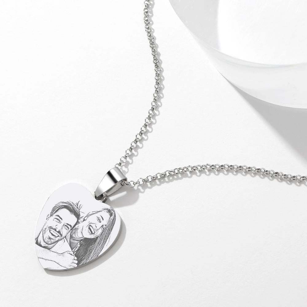 Women's Heart Photo Engraved Tag Necklace With Engraving Stainless Steel Valentine's Day Gifts