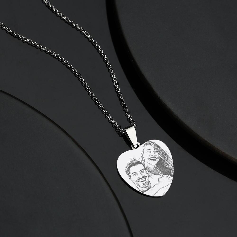 Women's Heart Photo Engraved Tag Necklace With Engraving Stainless Steel Valentine's Day Gifts