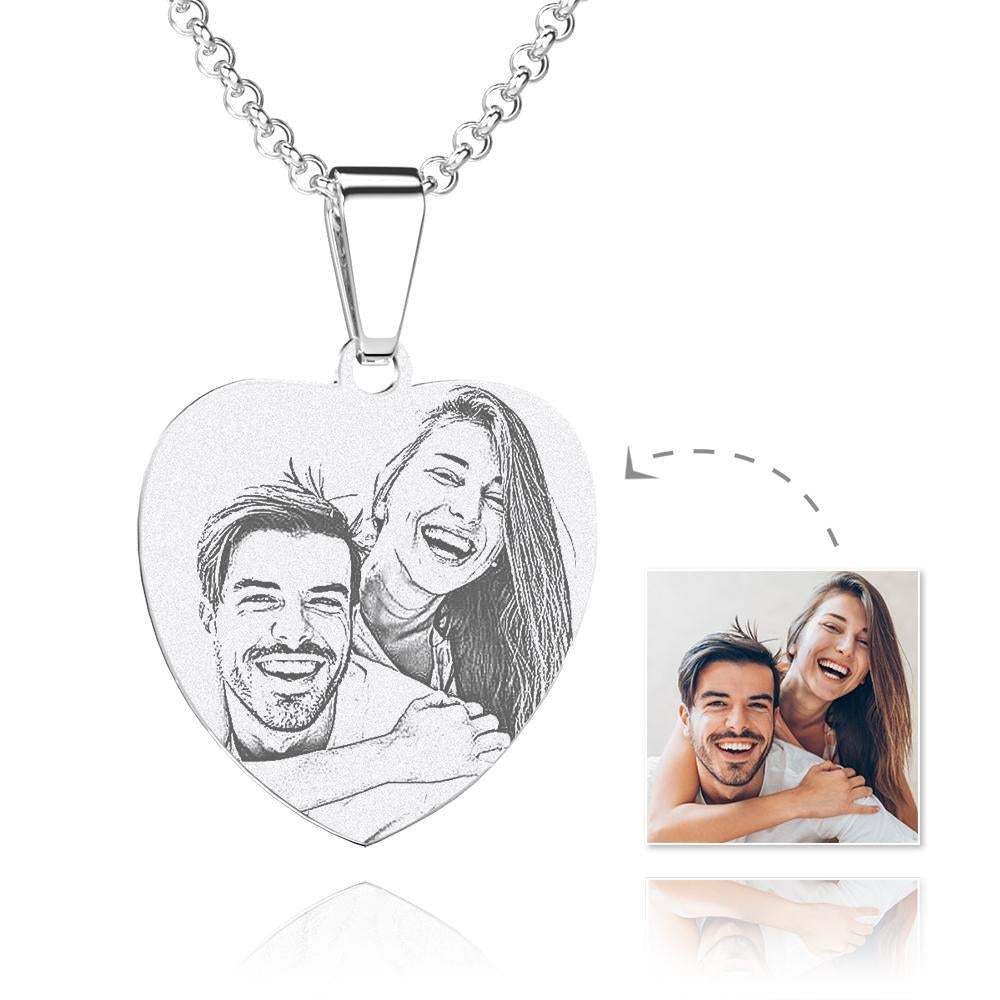 Women's Heart Photo Engraved Tag Necklace With Engraving Stainless Steel Valentine's Day Gifts