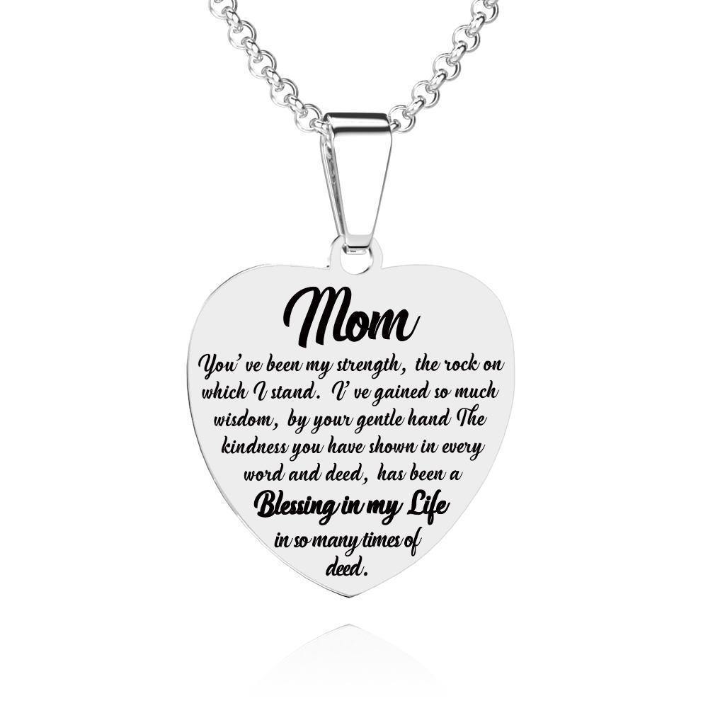 Heart Photo Engraved Tag Necklace with Engraving Stainless Steel for Mom - soufeelus