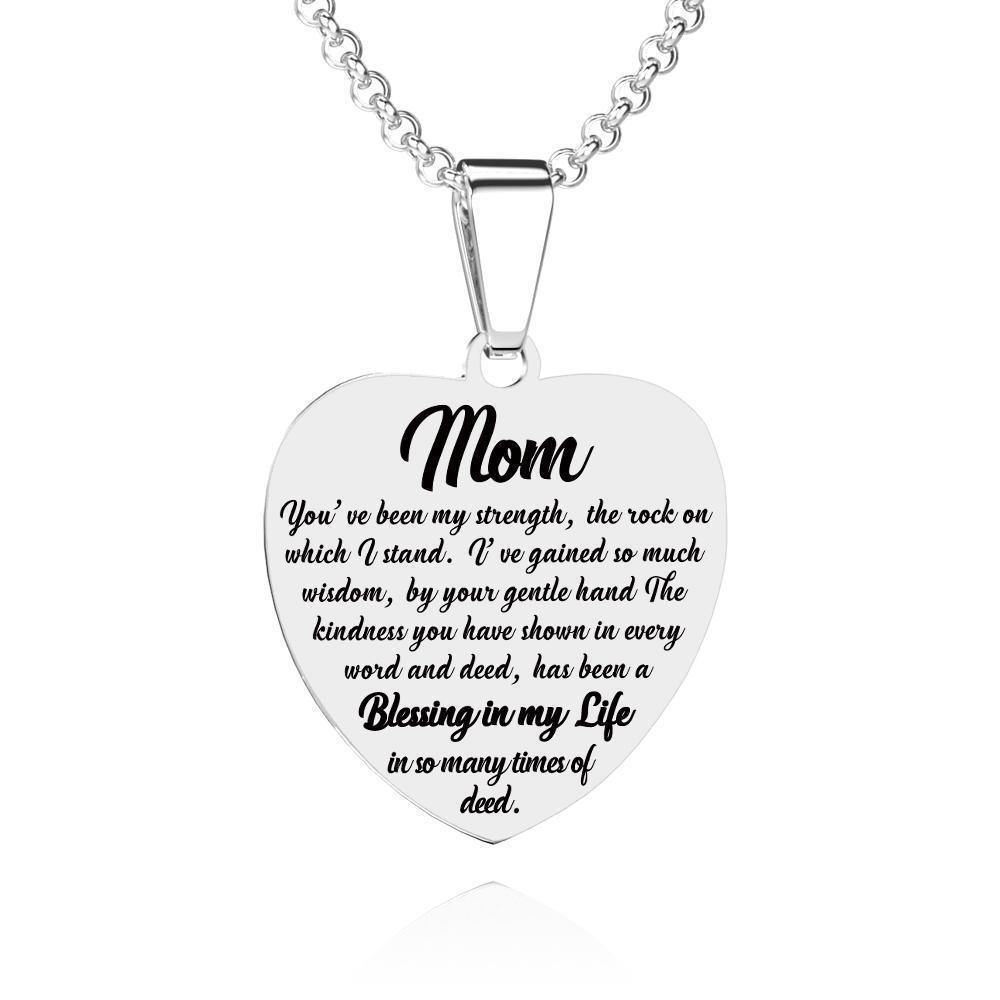 Heart Photo Engraved Tag Necklace with Engraving Stainless Steel for Mom - soufeelus