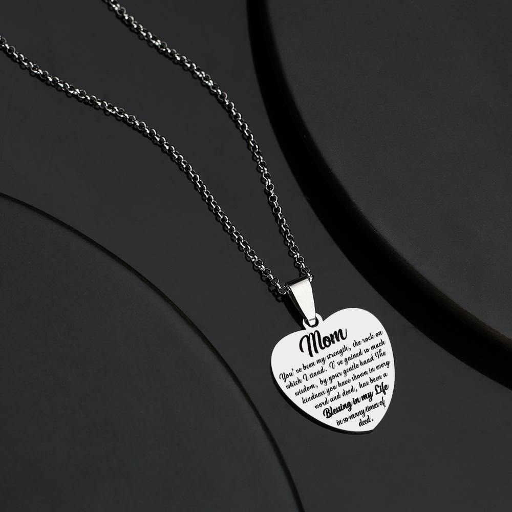 Heart Photo Engraved Tag Necklace with Engraving Stainless Steel for Mom - soufeelus