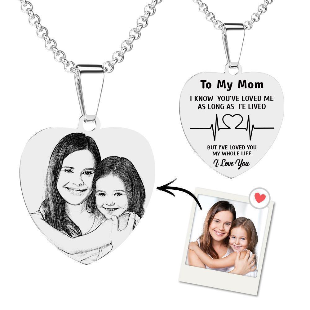 Photo Engraved Tag Necklace Heart-shaped with Engraving Stainless Steel Gifts for Mom - soufeelus