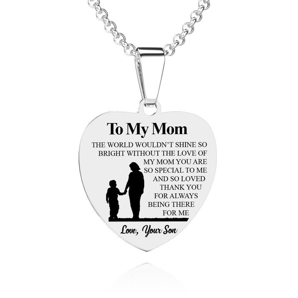 Heart Photo Engraved Tag Necklace with Engraving Stainless Steel Gifts for Mother's Day - soufeelus