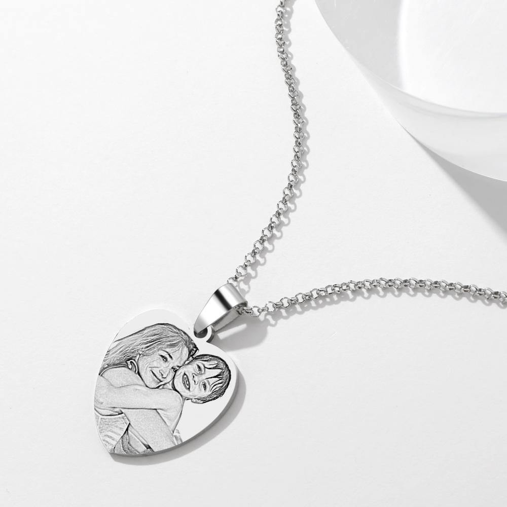 Heart Photo Engraved Tag Necklace with Engraving Stainless Steel Gifts for Mother's Day - soufeelus