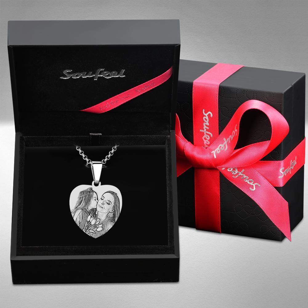 Photo Engraved Tag Necklace with Engraving Stainless Steel with Wings Gifts for Mother's Day - soufeelus