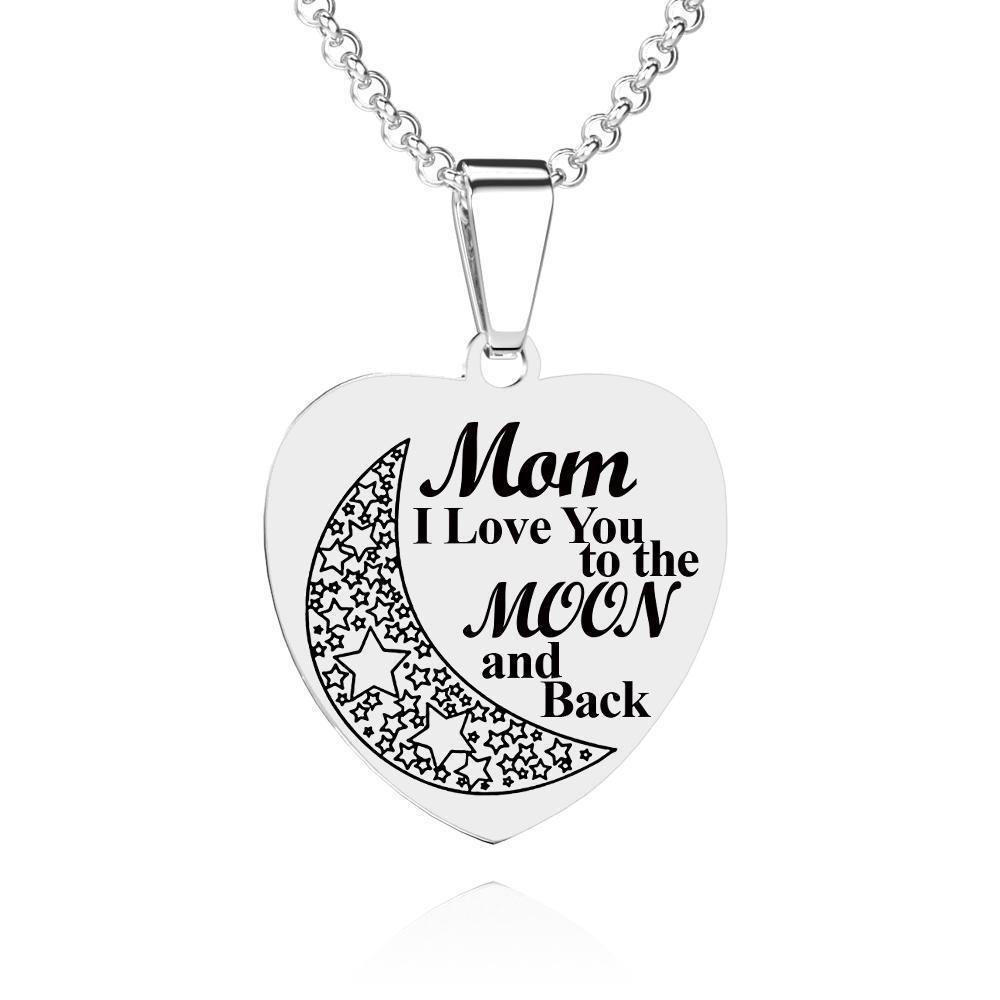 Photo Engraved Tag Necklace with Engraving Stainless Steel with Wings Gifts for Mom Love You to the Moon - soufeelus