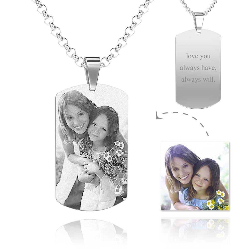 Women S Photo Engraved Tag Necklace With Engraving Stainless Steel