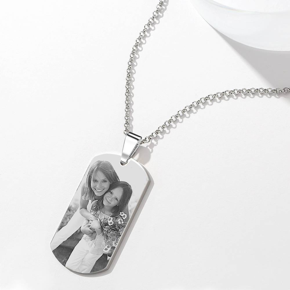 Women S Photo Engraved Tag Necklace With Engraving Stainless Steel