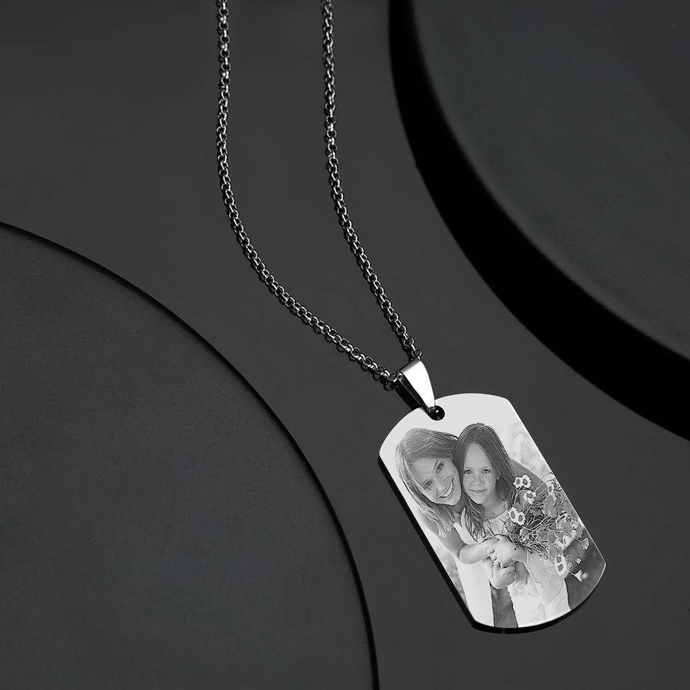 Women S Photo Engraved Tag Necklace With Engraving Stainless Steel