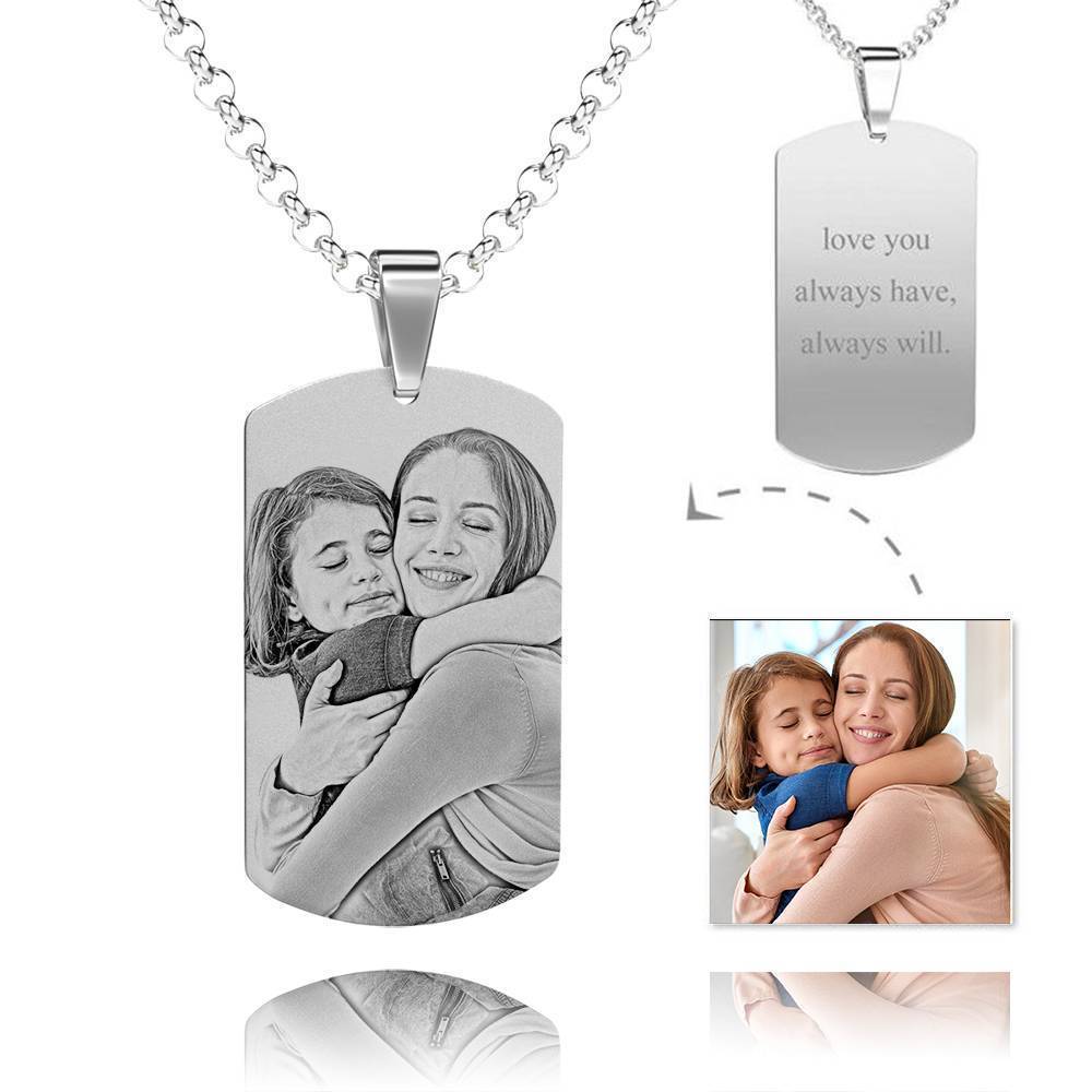 Mothers Day Gift Photo Engraved Tag Necklace With Engraving Stainless Steel