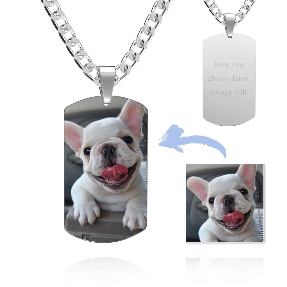 Men's Photo Tag Necklace With Engraving Stainless Steel Gifts For Pet