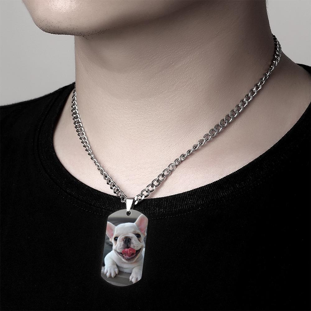 Men's Photo Tag Necklace With Engraving Stainless Steel Gifts For Pet