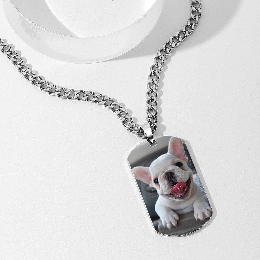 Men's Photo Tag Necklace With Engraving Stainless Steel Gifts For Pet