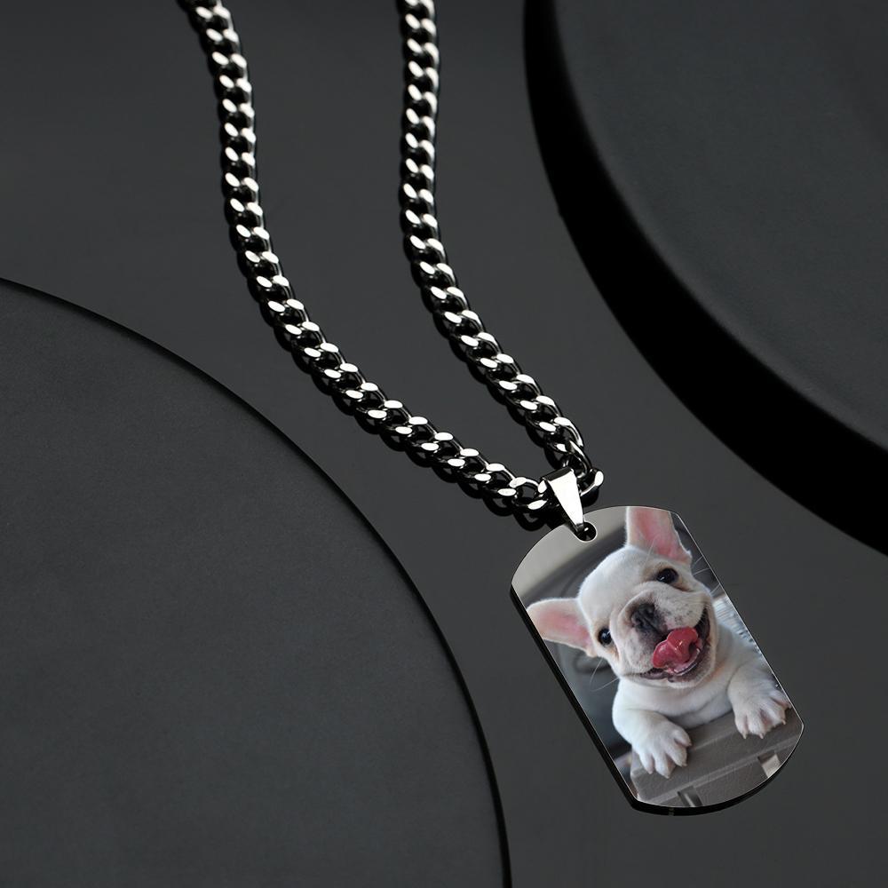 Men's Photo Tag Necklace With Engraving Stainless Steel Gifts For Pet