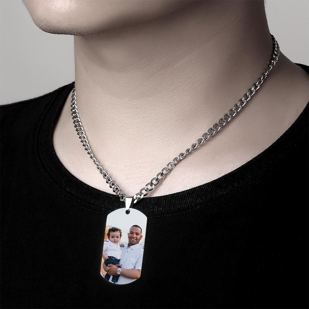 Personalized Photo Engraved Necklace Stainless Steel Gift for Dad