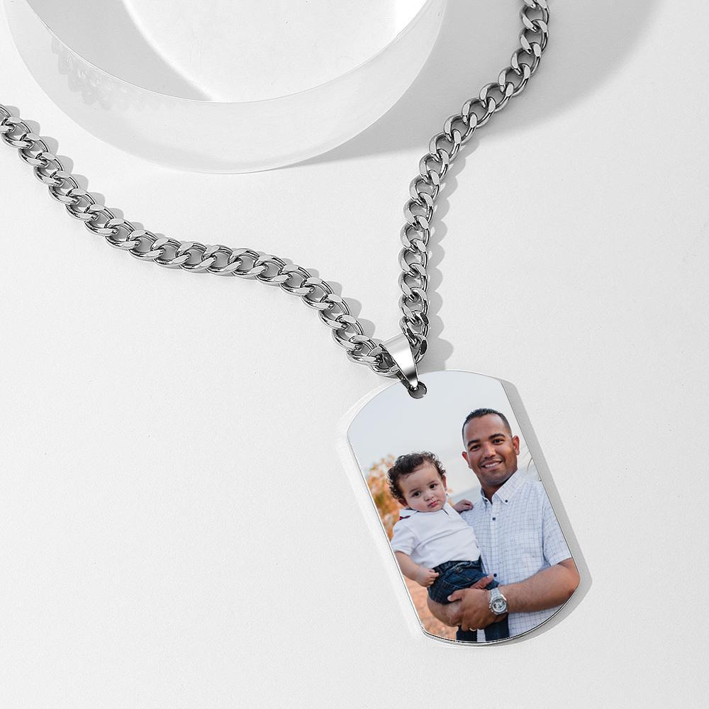 Personalized Photo Engraved Necklace Stainless Steel Gift for Dad