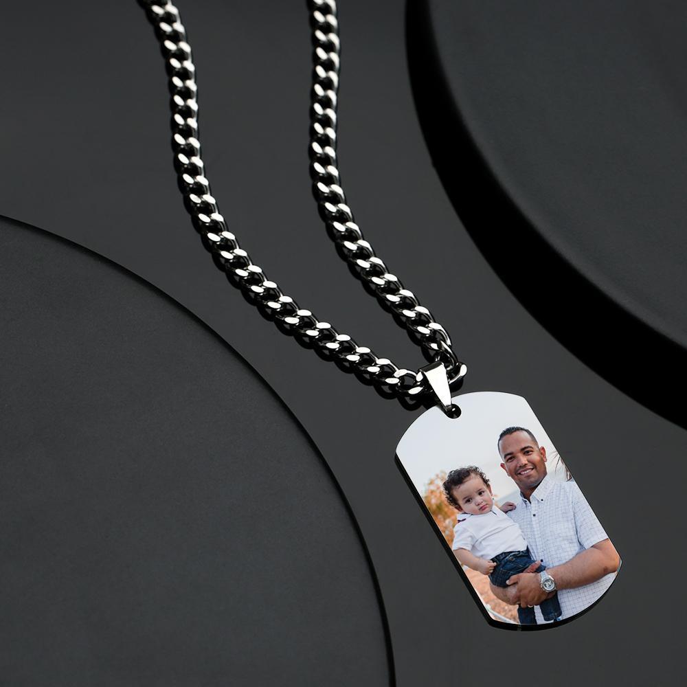 Personalized Photo Engraved Necklace Stainless Steel Gift for Dad