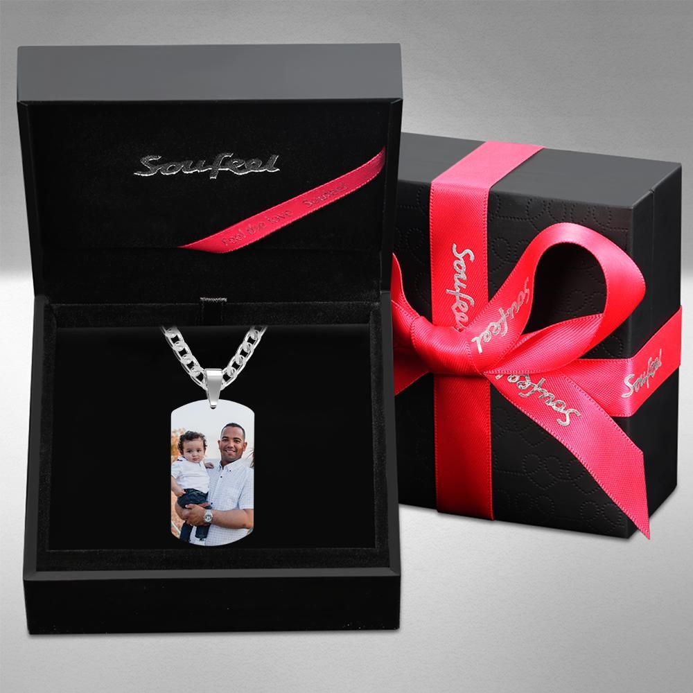 Personalized Photo Engraved Necklace Stainless Steel Gift for Dad