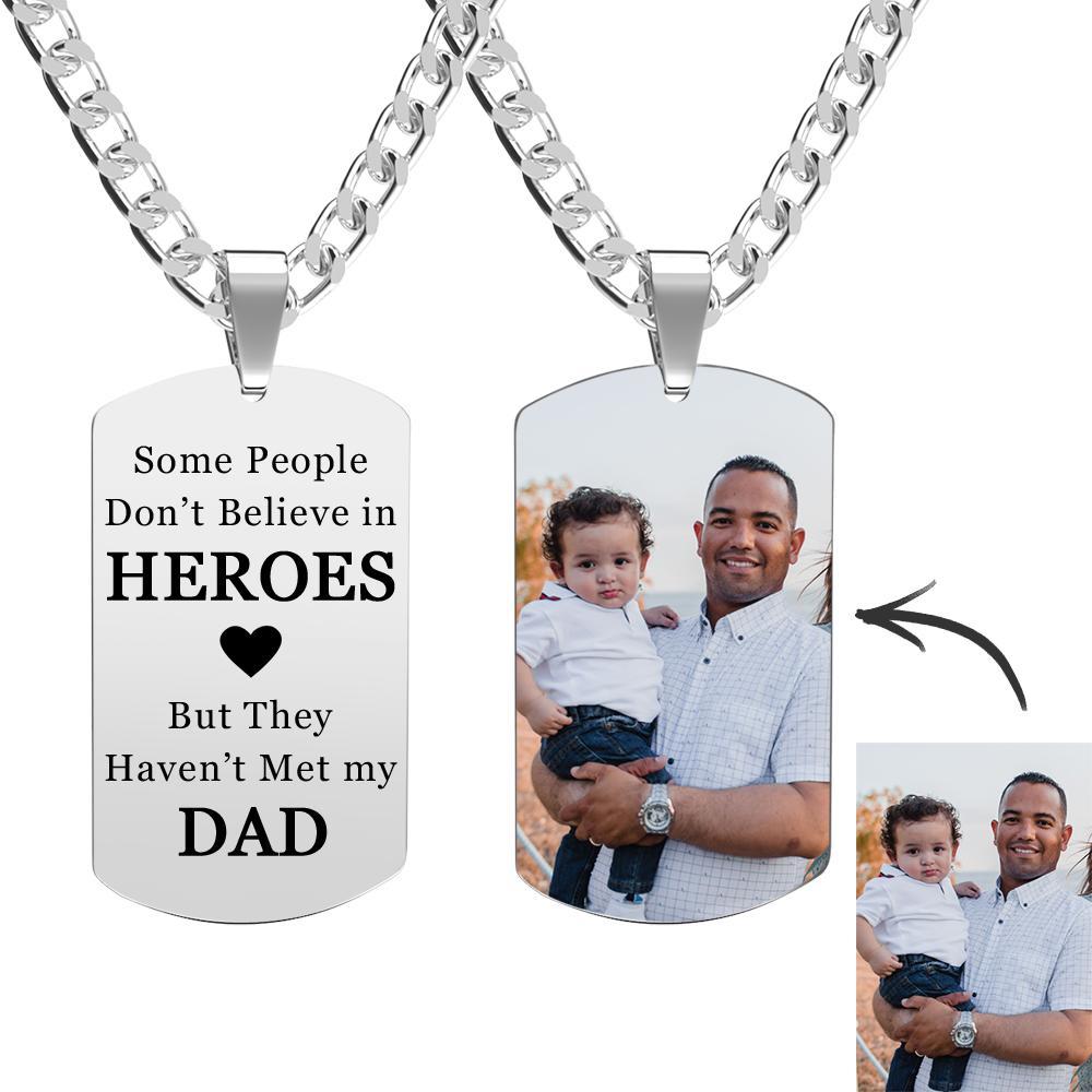 Personalized Photo Engraved Necklace Stainless Steel Gift for Dad