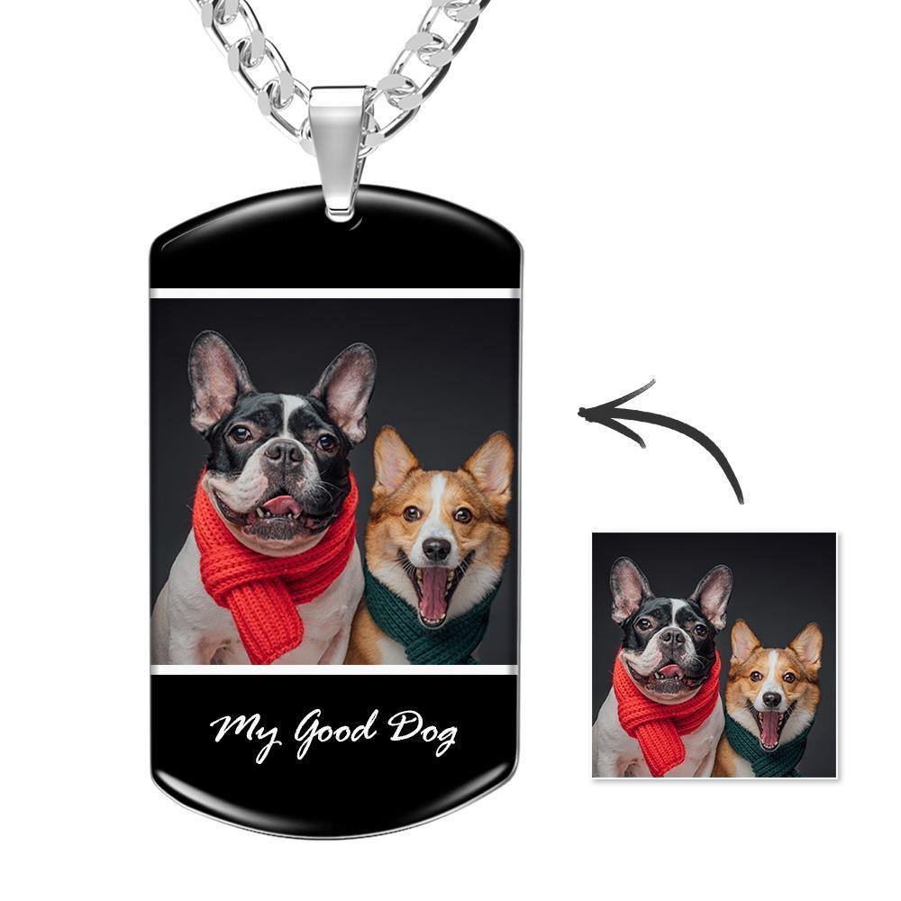 Photo Engraved Tag Necklace with Engraving Colorful Effect Black - soufeelus