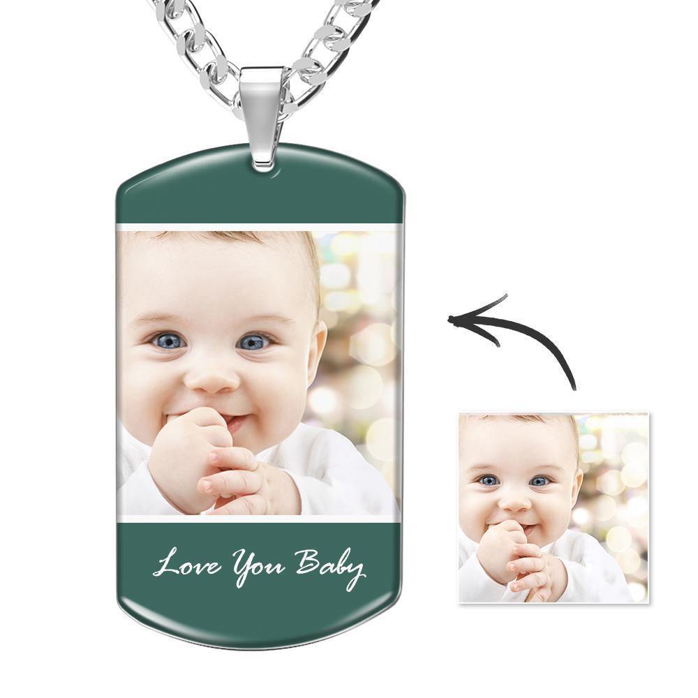 Photo Tag Necklace Three Pictures Colorful Effect Green - soufeelus