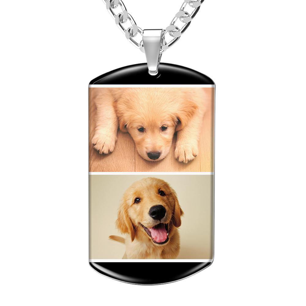 Photo Tag Necklace with Two Pictures Colorful Effect Grey - soufeelus